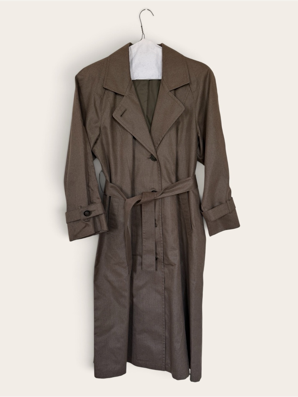 Vintage London Fog Women’s Petite 8 M Brown Plaid Belted Trench Coat w/ Pockets
